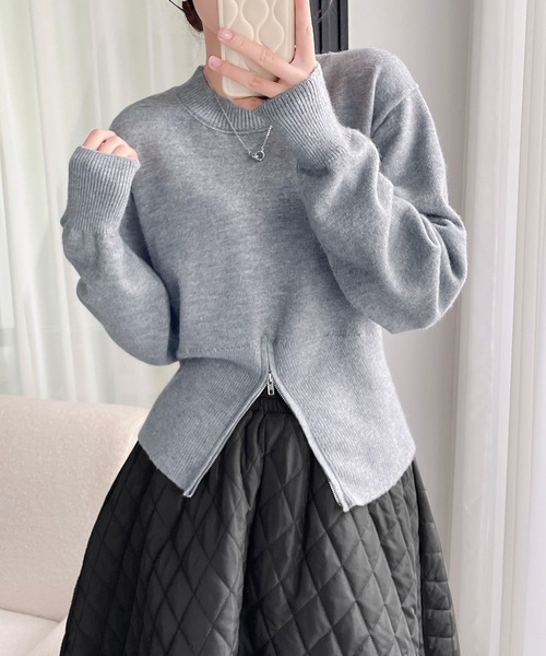 by LEGNA(バイレグナ)の「レディース ハーフジップニット 裾ジップ スリムフィット 長袖トップス(ニット/セーター・レディース・ベージュ/アイボリー/ブラック/グレー・FREE)」の15枚目の写真