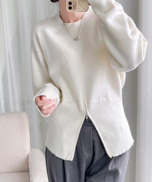 by LEGNA(バイレグナ)の「レディース ハーフジップニット 裾ジップ スリムフィット 長袖トップス(ニット/セーター・レディース・ベージュ/アイボリー/ブラック/グレー・FREE)」の7枚目の写真