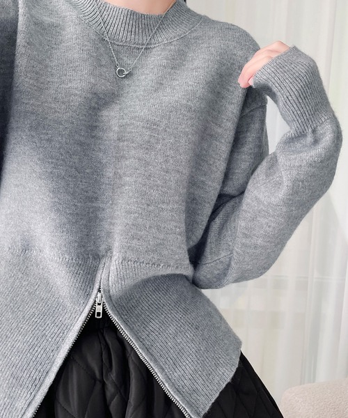 by LEGNA(バイレグナ)の「レディース ハーフジップニット 裾ジップ スリムフィット 長袖トップス(ニット/セーター・レディース・ベージュ/アイボリー/ブラック/グレー・FREE)」の17枚目の写真