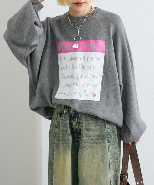 w closet(ダブルクローゼット)の「ロゴプリントニットプルオーバー(ニット/セーター・レディース・パープル/グレー/ブルー・FREE)」の5枚目の写真
