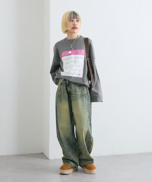 w closet(ダブルクローゼット)の「ロゴプリントニットプルオーバー(ニット/セーター・レディース・パープル/グレー/ブルー・FREE)」の11枚目の写真
