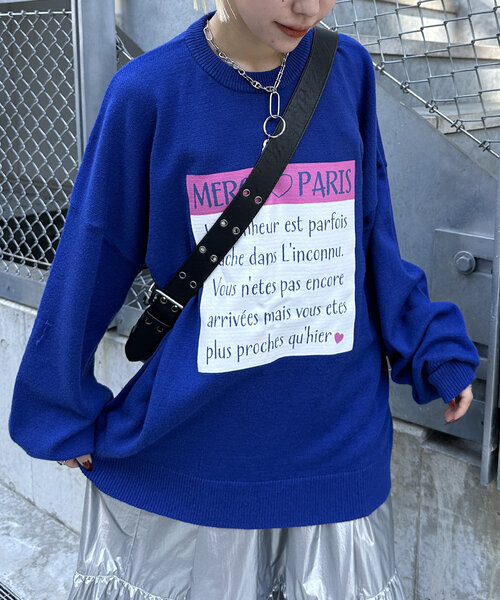w closet(ダブルクローゼット)の「ロゴプリントニットプルオーバー(ニット/セーター・レディース・パープル/グレー/ブルー・FREE)」の18枚目の写真