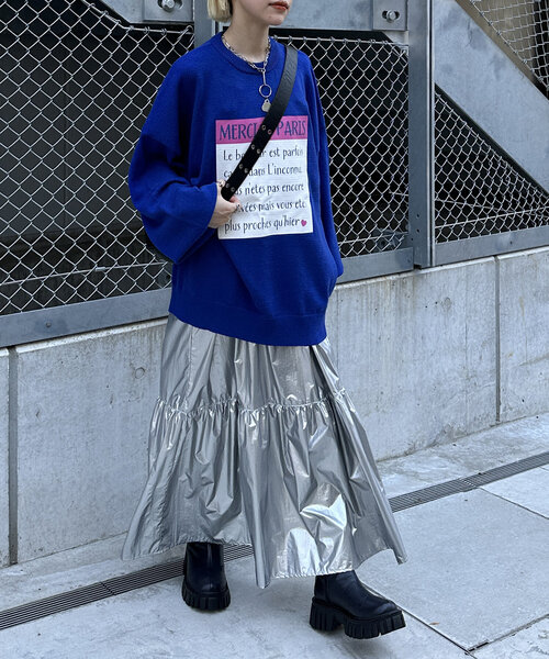 w closet(ダブルクローゼット)の「ロゴプリントニットプルオーバー(ニット/セーター・レディース・パープル/グレー/ブルー・FREE)」の21枚目の写真