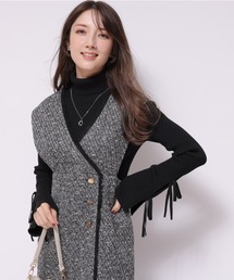 新品Apuweiser-richeツイードジャンスカ ツイードワンピース　Ｓ Apuweiser-riche（アプワイザーリッシェ）の「フリンジツイード