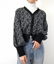 花柄ジャガードカットソーショートカーディガン