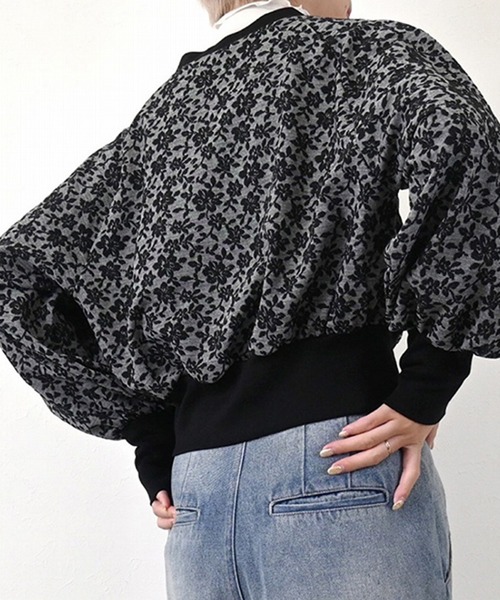 STYLEBLOCK（スタイルブロック）の「花柄ジャガードカットソーショートカーディガン（カーディガン/ボレロ・レディース・ブラック/テラコッタ/ベージュ・M）」の6枚目の写真