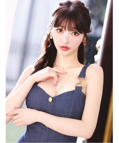 【大人かわいい☆】Louis Vuitton デニム ミニドレス デニム モチーフ ゴールド ビジュー ノースリーブ タイト ミニ