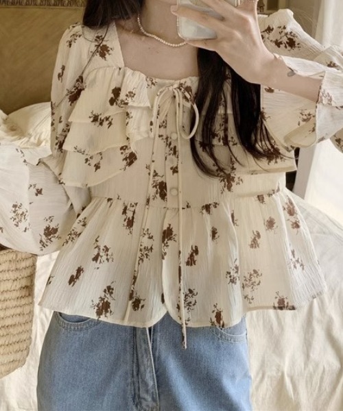 Teem Store(チームストア)の「フロントフリル フラワースクエアネック ブラウス(シャツ/ブラウス・レディース・アイボリー/ホワイト・M/L)」の10枚目の写真