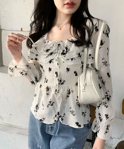 Teem Store(チームストア)の「フロントフリル フラワースクエアネック ブラウス(シャツ/ブラウス・レディース・アイボリー/ホワイト・M/L)」の18枚目の写真