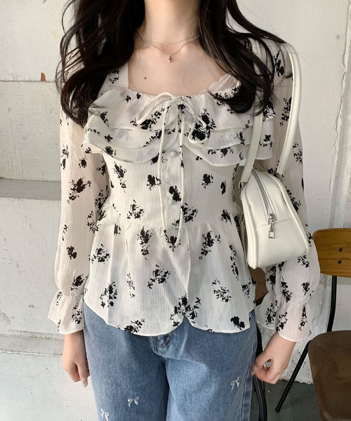 Teem Store(チームストア)の「フロントフリル フラワースクエアネック ブラウス(シャツ/ブラウス・レディース・アイボリー/ホワイト・M/L)」の14枚目の写真