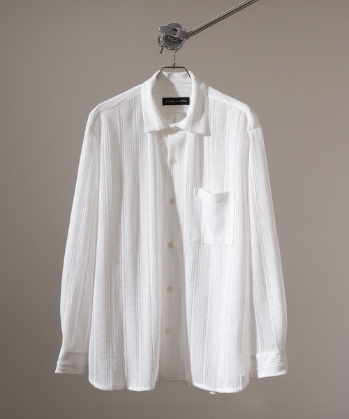 FUNALIVE(ファンアライブ)の「Crochet Regular Collar Long Sleeve Shirt / かぎ針レギュラカラー長袖シャツ unisex(シャツ/ブラウス・メンズ・ブラック/ホワイト系1/ホワイト・XL/M/L)」の3枚目の写真