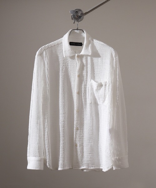 FUNALIVE(ファンアライブ)の「Crochet Regular Collar Long Sleeve Shirt / かぎ針レギュラカラー長袖シャツ unisex(シャツ/ブラウス・メンズ・ブラック/ホワイト系1/ホワイト・XL/M/L)」の2枚目の写真