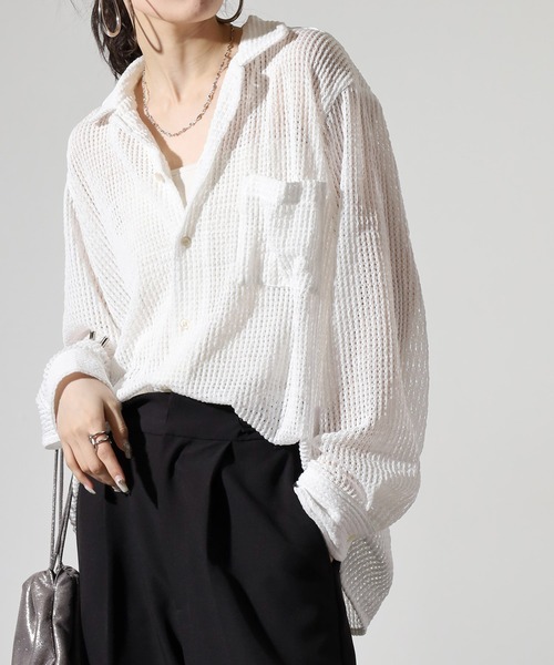 FUNALIVE(ファンアライブ)の「Crochet Regular Collar Long Sleeve Shirt / かぎ針レギュラカラー長袖シャツ unisex(シャツ/ブラウス・メンズ・ブラック/ホワイト系1/ホワイト・XL/M/L)」の14枚目の写真