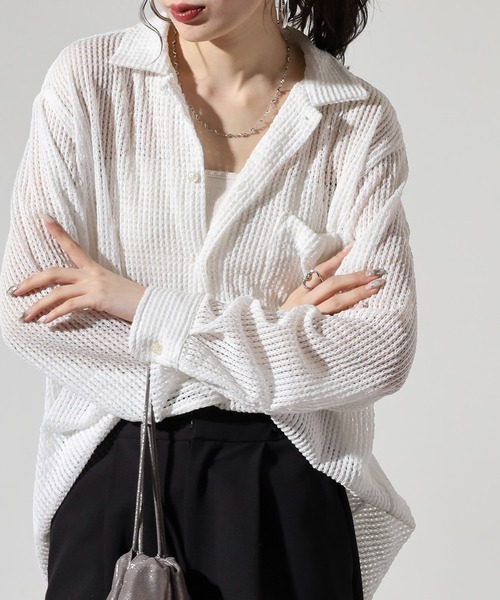 FUNALIVE(ファンアライブ)の「Crochet Regular Collar Long Sleeve Shirt / かぎ針レギュラカラー長袖シャツ unisex(シャツ/ブラウス・メンズ・ブラック/ホワイト系1/ホワイト・XL/M/L)」の15枚目の写真