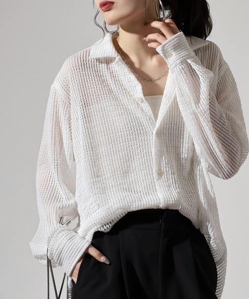 FUNALIVE(ファンアライブ)の「Crochet Regular Collar Long Sleeve Shirt / かぎ針レギュラカラー長袖シャツ unisex(シャツ/ブラウス・メンズ・ブラック/ホワイト系1/ホワイト・XL/M/L)」の16枚目の写真