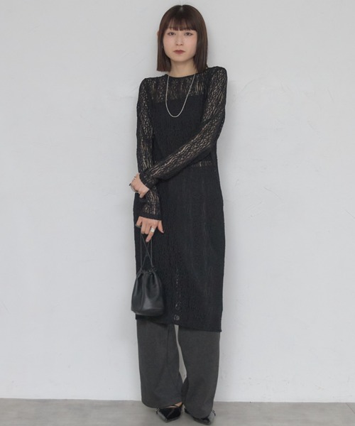 leimn(レイムン)の「ボートネック総レースワンピ(ワンピース・レディース・アイボリー/ブラック・M)」の1枚目の写真