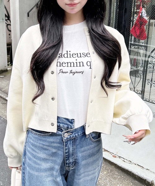 INGNI（イング）の「ショート丈スポンディッシュニットカーディガン（カーディガン/ボレロ・レディース・グレー/アイボリー/ブラック/イエロー/レッド・M）」の2枚目の写真