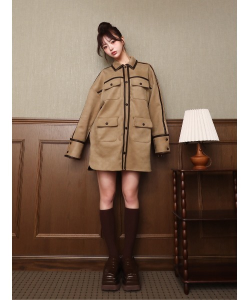 セール】レザーパイピングスウェードシャツジャケット（その他アウター