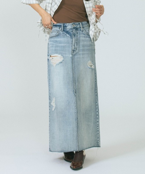 セール】DAMEGE DENIM SKIRT（デニムスカート）｜ROSE BUD