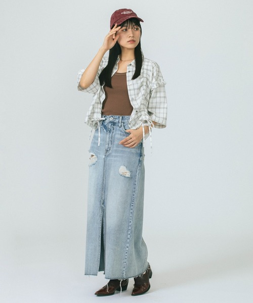 ROSE BUD DAMEGE デニムスカート ピンク セール】DAMEGE DENIM SKIRT（デニムスカート）｜ROSE BUD