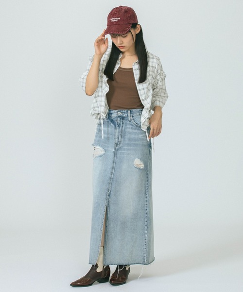 ROSE BUD（ローズバッド）の「DAMEGE DENIM SKIRT（デニムスカート・レディース・ブルー/ピンク・S/M）」の6枚目の写真