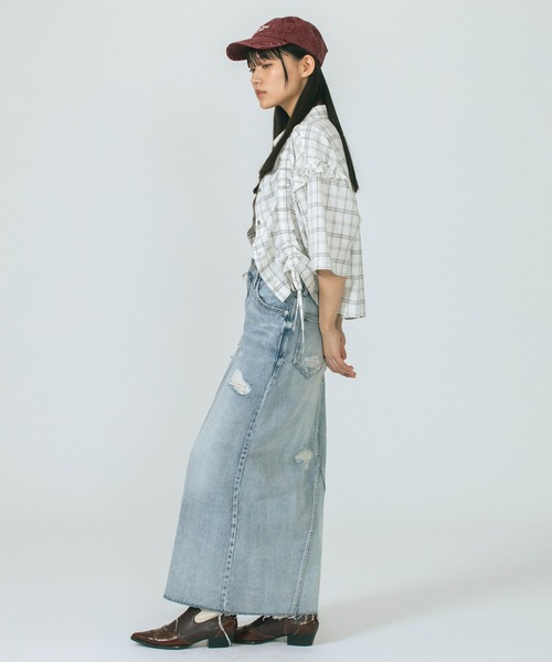 ROSE BUD DAMEGE デニムスカート ピンク セール】DAMEGE DENIM SKIRT（デニムスカート）｜ROSE BUD