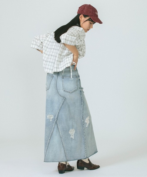 セール】DAMEGE DENIM SKIRT（デニムスカート）｜ROSE BUD