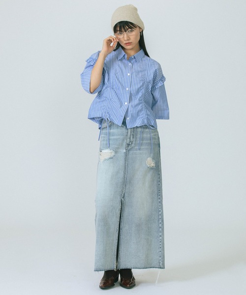 ROSE BUD（ローズバッド）の「DAMEGE DENIM SKIRT（デニムスカート・レディース・ブルー/ピンク・S/M）」の12枚目の写真