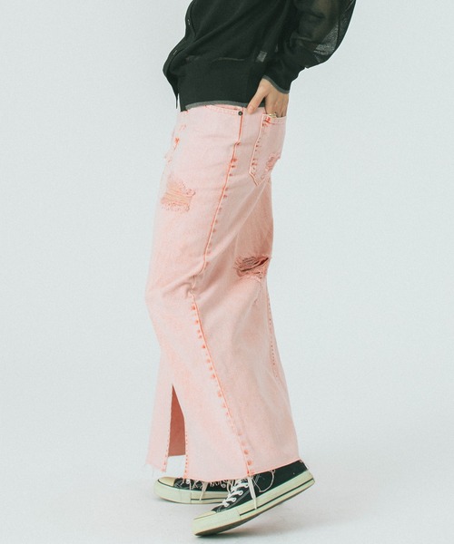 ROSE BUD DAMEGE デニムスカート ピンク セール】DAMEGE DENIM SKIRT（デニムスカート）｜ROSE BUD