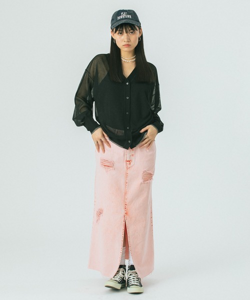 ROSE BUD DAMEGE デニムスカート ピンク セール】DAMEGE DENIM SKIRT（デニムスカート）｜ROSE BUD