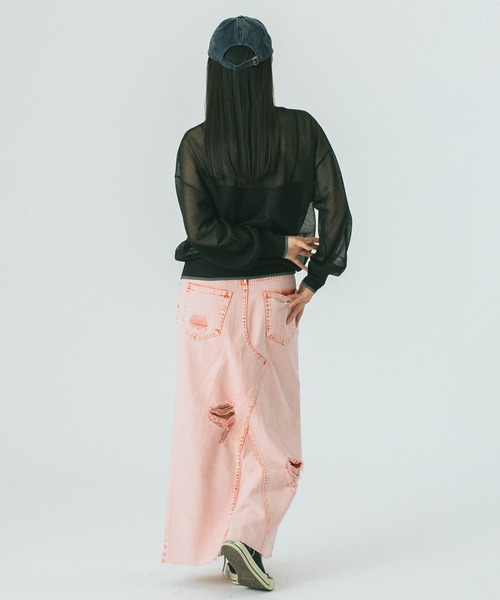 ROSE BUD DAMEGE デニムスカート ピンク セール】DAMEGE DENIM SKIRT（デニムスカート）｜ROSE BUD