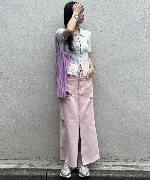 セール】DAMEGE DENIM SKIRT（デニムスカート）｜ROSE BUD