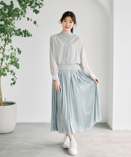 12Twelve Agenda（トゥエルブ　アジェンダ）の「ラメリブニット付ノーカラーシアーシャツプルオーバー（ニット/セーター・レディース・チャコールグレー/ミント/アイボリー・M）」の9枚目の写真
