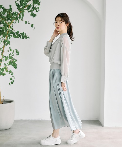12Twelve Agenda（トゥエルブ　アジェンダ）の「ラメリブニット付ノーカラーシアーシャツプルオーバー（ニット/セーター・レディース・チャコールグレー/ミント/アイボリー・M）」の10枚目の写真