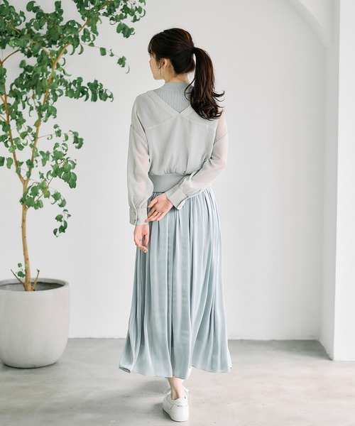 12Twelve Agenda（トゥエルブ　アジェンダ）の「ラメリブニット付ノーカラーシアーシャツプルオーバー（ニット/セーター・レディース・チャコールグレー/ミント/アイボリー・M）」の12枚目の写真