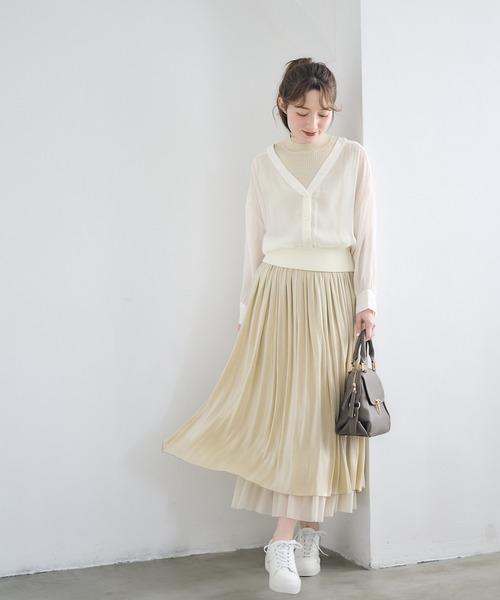 12Twelve Agenda（トゥエルブ　アジェンダ）の「ラメリブニット付ノーカラーシアーシャツプルオーバー（ニット/セーター・レディース・チャコールグレー/ミント/アイボリー・M）」の22枚目の写真