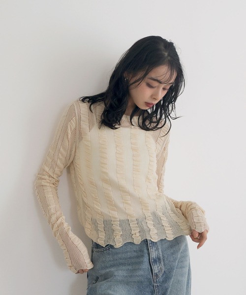 LIAN（リアン）の「シャーリングシアーニット（ニット/セーター・レディース・ブラック/グレー/ブルー/アイボリー・FREE）」の12枚目の写真