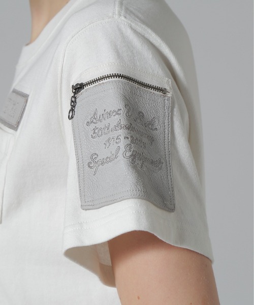 AVIREX(アヴィレックス)の「《50th Anniversary》LEATHER PATCHED FATIGUE T-SHIRT/レザーパッチ ファティーグTシャツ(Tシャツ/カットソー・レディース・ホワイト/ブラック・F)」の10枚目の写真