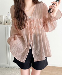 mily bilet（ミウィビレット）の「【mily bilet】きゅんとする透け感！愛されリボン使いシアー楊柳フリルカーディガン（長袖）（シャツ/ブラウス）」