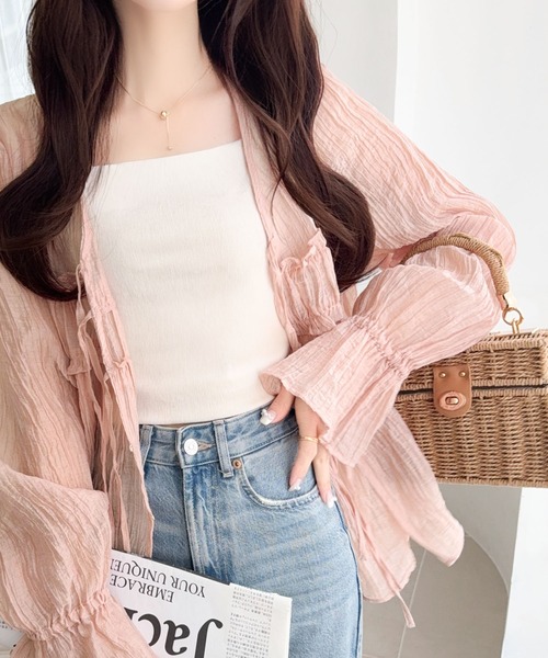 mily bilet（ミウィビレット）の「【mily bilet】きゅんとする透け感！愛されリボン使いシアー楊柳フリルカーディガン（長袖）（シャツ/ブラウス・レディース・アイボリー/チャコールグレー/ブルー/ブラウン/ピンク・LARGE/MEDIUM/SMALL/X-LARGE）」の19枚目の写真