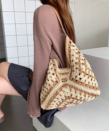 【軽量】トライアングルクロシェ編みトートバッグ/かごバッグ