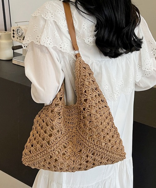 florist（フローリスト）の「【軽量】トライアングルクロシェ編みトートバッグ/かごバッグ（かごバッグ・レディース・ベージュ/ブラウン/ベージュ系3/ベージュ系2/ベージュ系1・FREE）」の17枚目の写真