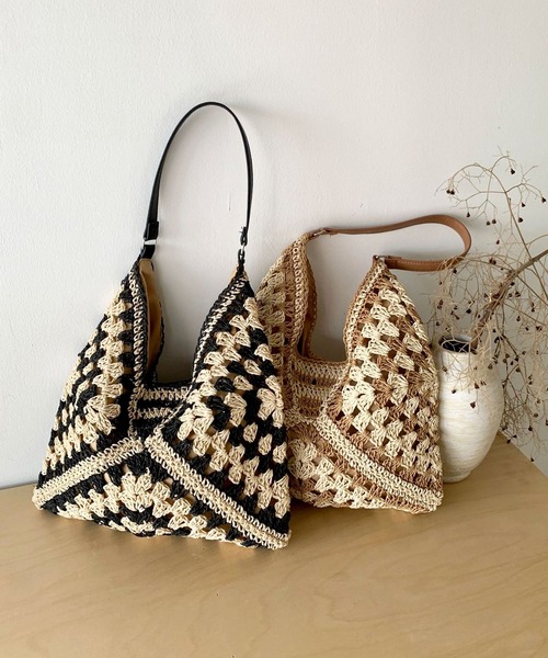 florist（フローリスト）の「【軽量】トライアングルクロシェ編みトートバッグ/かごバッグ（かごバッグ・レディース・ベージュ/ブラウン/ベージュ系3/ベージュ系2/ベージュ系1・FREE）」の6枚目の写真
