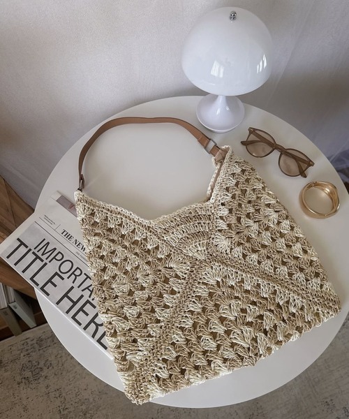 florist（フローリスト）の「【軽量】トライアングルクロシェ編みトートバッグ/かごバッグ（かごバッグ・レディース・ベージュ/ブラウン/ベージュ系3/ベージュ系2/ベージュ系1・FREE）」の20枚目の写真