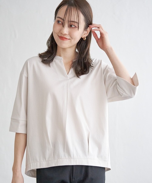 セール】梨地ジョーゼットスキッパープルオーバー（Tシャツ