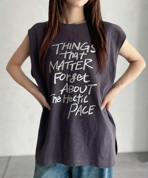 Good Riddance（グッドリダンス）の「【Good Riddance】ラフ デザイン ロゴ ノースリーブ カットソー（Tシャツ/カットソー・レディース・チャコール/オフホワイト/アイボリー・FREE）」の2枚目の写真