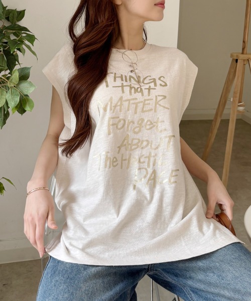 Good Riddance（グッドリダンス）の「【Good Riddance】ラフ デザイン ロゴ ノースリーブ カットソー（Tシャツ/カットソー・レディース・チャコール/オフホワイト/アイボリー・FREE）」の5枚目の写真