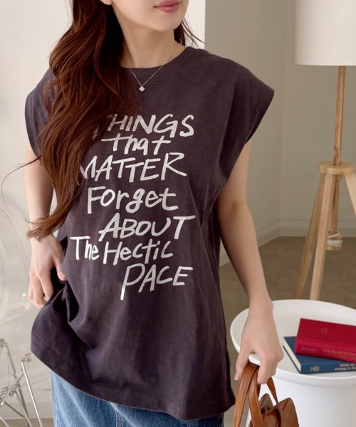 Good Riddance（グッドリダンス）の「【Good Riddance】ラフ デザイン ロゴ ノースリーブ カットソー（Tシャツ/カットソー・レディース・チャコール/オフホワイト/アイボリー・FREE）」の20枚目の写真