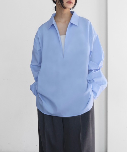 hellam(へラム)の「キーネックオーバーサイズシャツ(シャツ/ブラウス・レディース・オフホワイト/チャコール/ブルー・FREE)」の8枚目の写真