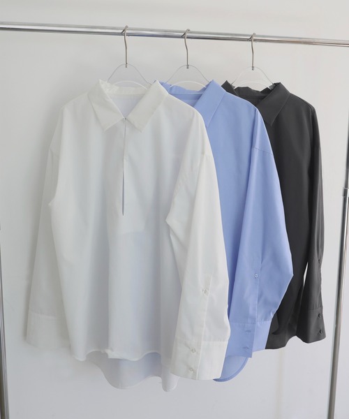 hellam(へラム)の「キーネックオーバーサイズシャツ(シャツ/ブラウス・レディース・オフホワイト/チャコール/ブルー・FREE)」の5枚目の写真